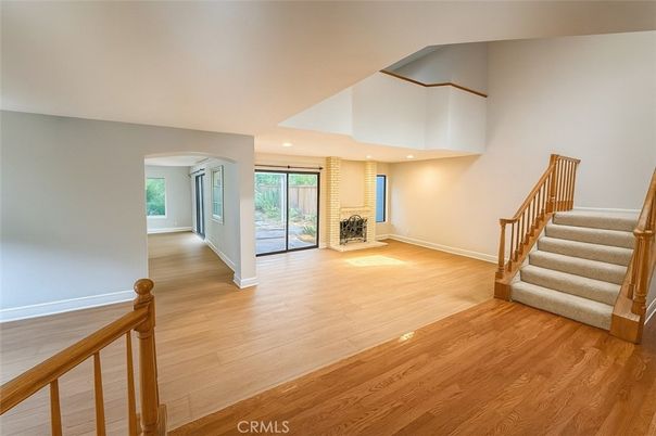 Empty room, Fireplace, Interior, Recessed Lighting, Wood Texture Flooring