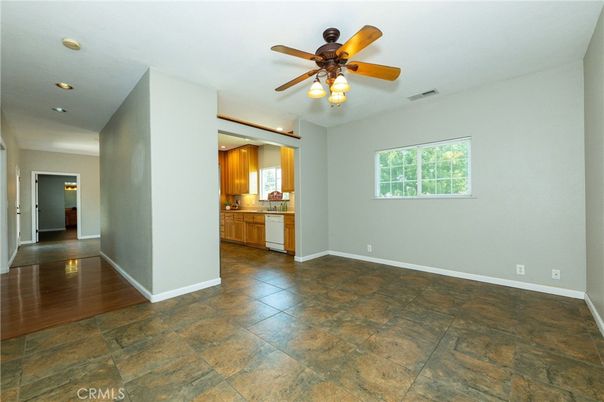 Empty room, Interior, Kitchen, Recessed Lighting, Wood Texture Flooring