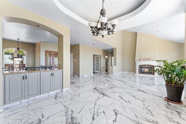 Chandelier, Fireplace, Interior, Marble, Recessed Lighting