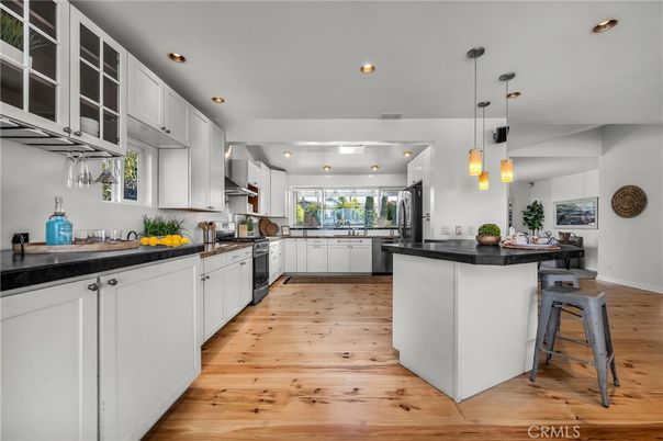 Interior, Kitchen, Pendant Lights, Recessed Lighting, Wood Texture Flooring