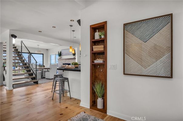 Dining room, Interior, Pendant Lights, Recessed Lighting, Wood Texture Flooring
