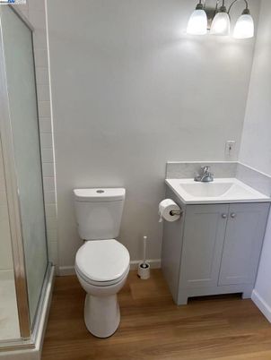 Bathroom, Glass Shower, Interior, Wood Texture Flooring