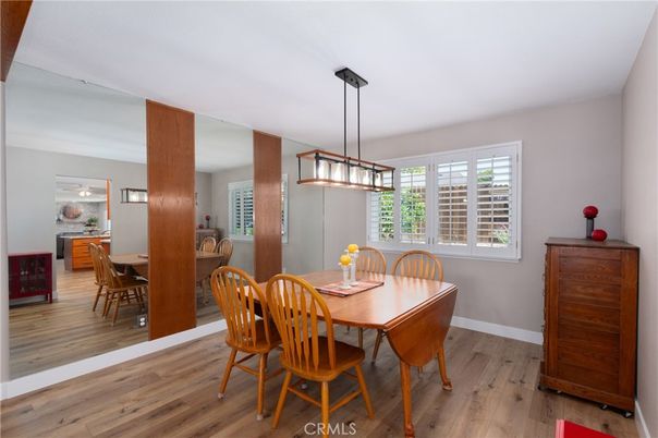 Dining room, Interior, Pendant Lights, Wood Texture Flooring