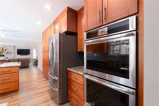 Interior, Kitchen, Living room, Recessed Lighting, Stainless Steel Appliances, Wood Texture Flooring