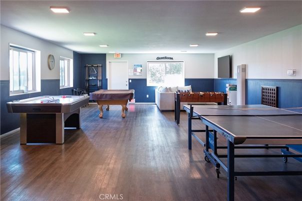 Billiard Table, Game Room, Interior, Recessed Lighting, Wood Texture Flooring