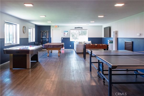 Billiard Table, Game Room, Interior, Recessed Lighting, Wood Texture Flooring