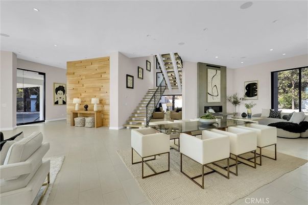 Dining room, Fireplace, Interior, Living room, Recessed Lighting, Wooden Walls