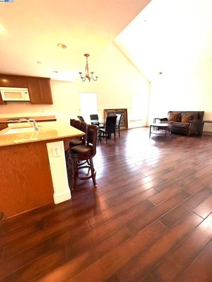 Chandelier, Dining room, Interior, Kitchen, Recessed Lighting, Wood Texture Flooring