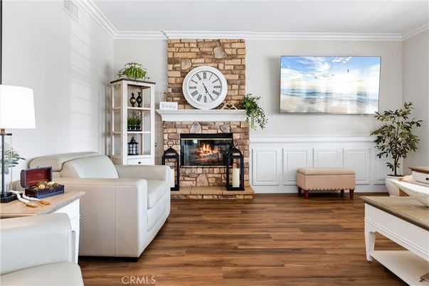 Fireplace, Interior, Living room, Stone Walls, Wood Texture Flooring