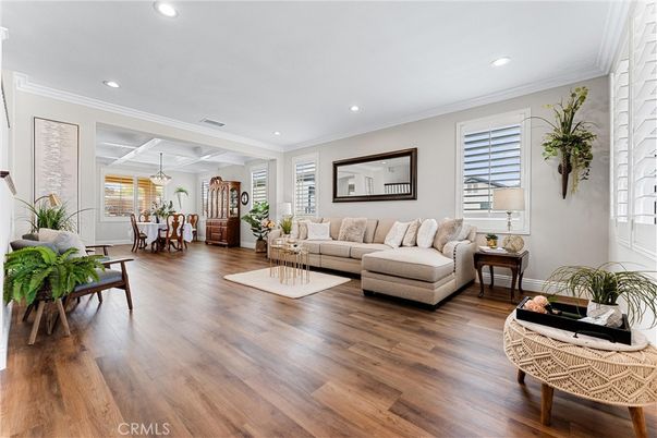 Dining room, Interior, Living room, Recessed Lighting, Wood Texture Flooring