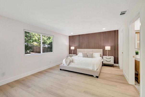 Bedroom, Interior, Recessed Lighting, Wood Texture Flooring