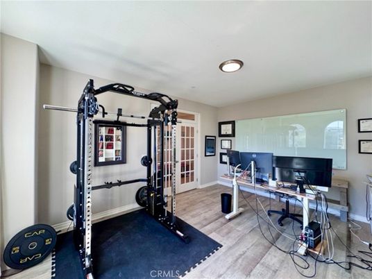 Fitness Equipment, Home Office, Interior, Recessed Lighting, Wood Texture Flooring