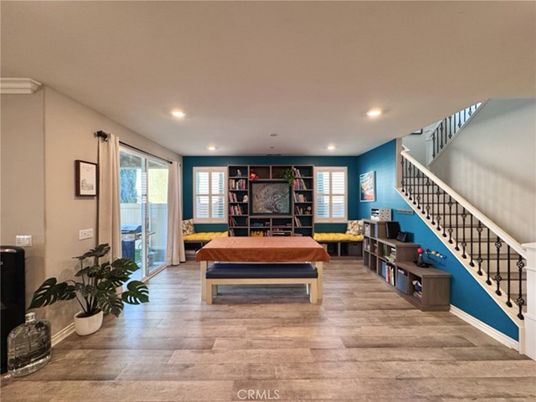Billiard Table, Game Room, Interior, Recessed Lighting, Wood Texture Flooring