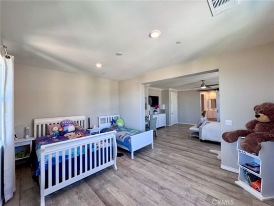 Bedroom, Interior, Recessed Lighting, Wood Texture Flooring