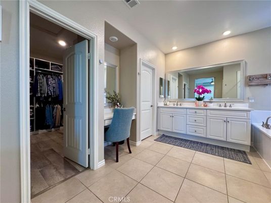 Bathroom, Dual Sink Vanities, Interior, Recessed Lighting, Walk-in Closets