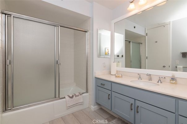 Bathroom, Glass Shower, Interior, Wood Texture Flooring
