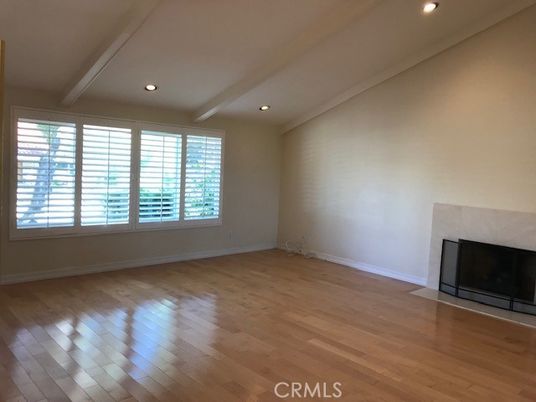 Empty room, Fireplace, Interior, Recessed Lighting, Wood Texture Flooring