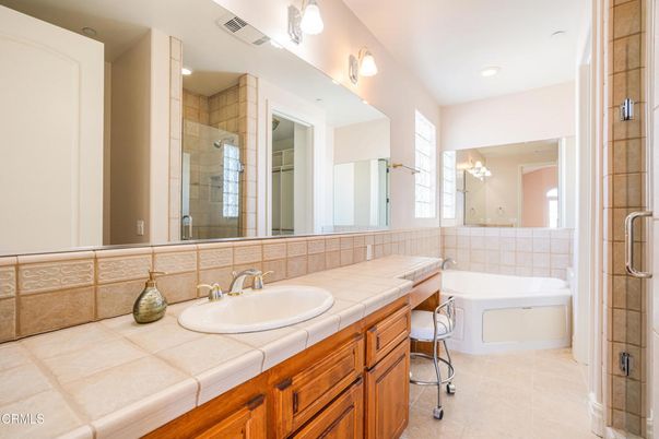 Bathroom, Glass Shower, Interior, Recessed Lighting, Tile Countertops