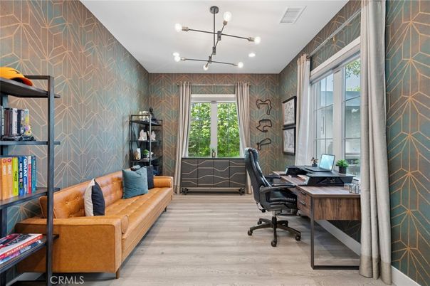Home Office, Interior, Pendant Lights, Wood Texture Flooring