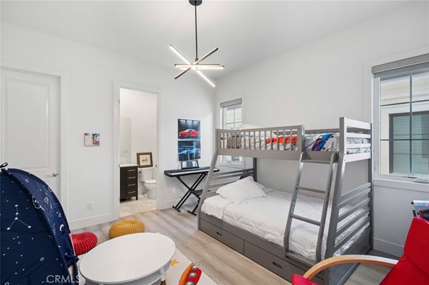 Bedroom, Interior, Pendant Lights, Wood Texture Flooring