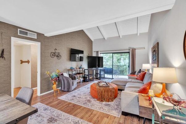 Interior, Living room, Stone Walls, Wood Texture Flooring