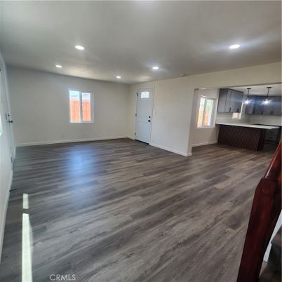 Empty room, Interior, Kitchen, Recessed Lighting, Wood Texture Flooring