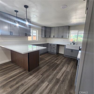 Interior, Kitchen, Pendant Lights, Recessed Lighting, Wood Texture Flooring