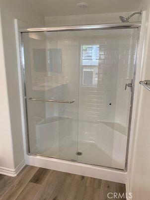 Bathroom, Glass Shower, Interior, Wood Texture Flooring