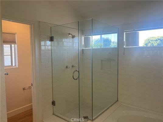Bathroom, Glass Shower, Interior, Wood Texture Flooring