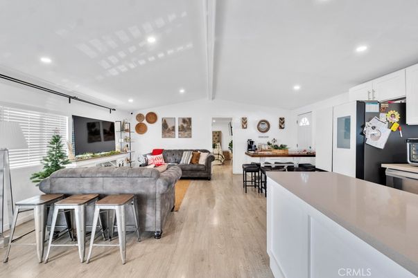 Dining room, Interior, Kitchen, Living room, Recessed Lighting, Wood Texture Flooring