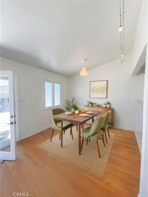 Dining room, Interior, Pendant Lights, Wood Texture Flooring