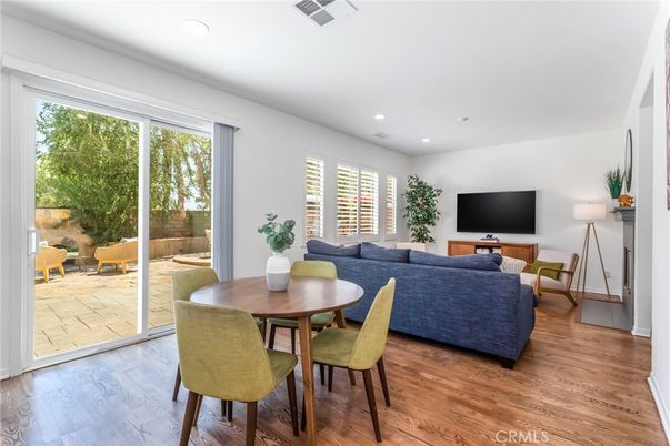 Dining room, Interior, Living room, Recessed Lighting, Wood Texture Flooring