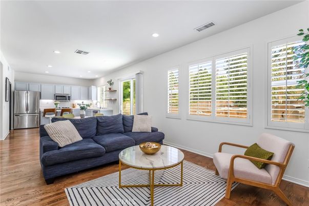 Interior, Kitchen, Living room, Recessed Lighting, Stainless Steel Appliances, Wood Texture Flooring