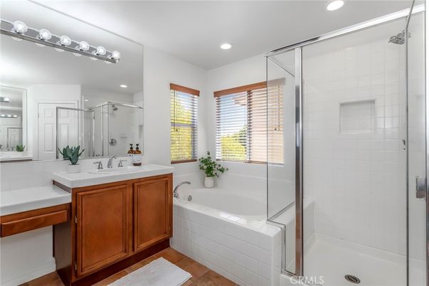Bathroom, Glass Shower, Interior, Recessed Lighting, Wood Texture Flooring