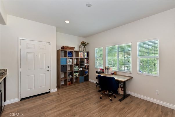 Home Office, Interior, Recessed Lighting, Wood Texture Flooring