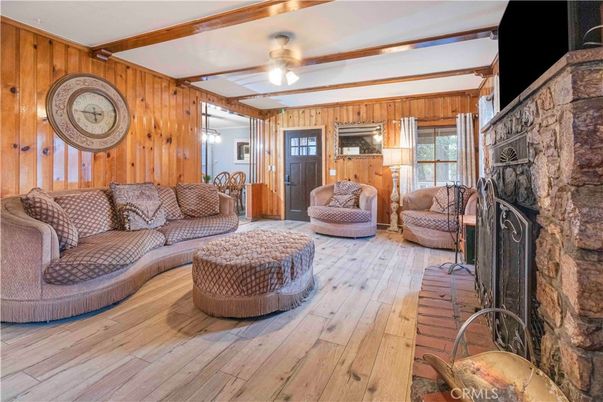 Fireplace, Interior, Living room, Stone Walls, Wooden Beams, Wood Texture Flooring, Wooden Walls