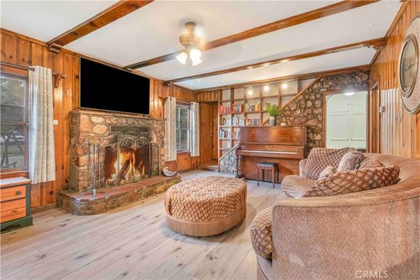 Fireplace, Interior, Living room, Piano, Wood Texture Flooring, Wooden Walls