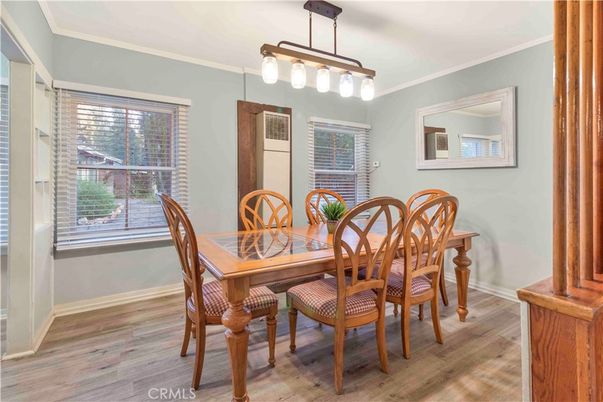 Dining room, Interior, Pendant Lights, Wood Texture Flooring