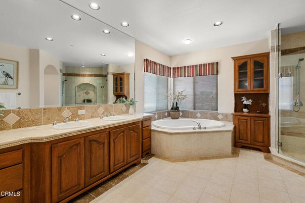 Bathroom, Dual Sink Vanities, Glass Shower, Interior, Recessed Lighting