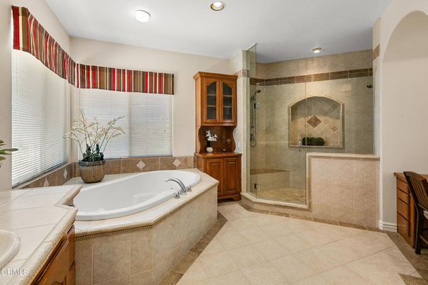 Bathroom, Glass Shower, Interior, Recessed Lighting, Tile Countertops