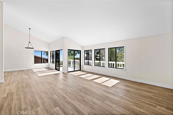 Empty room, Interior, Pendant Lights, Wood Texture Flooring