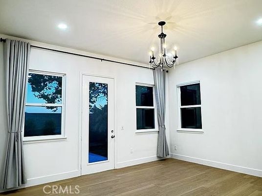 Chandelier, Empty room, Interior, Recessed Lighting, Wood Texture Flooring