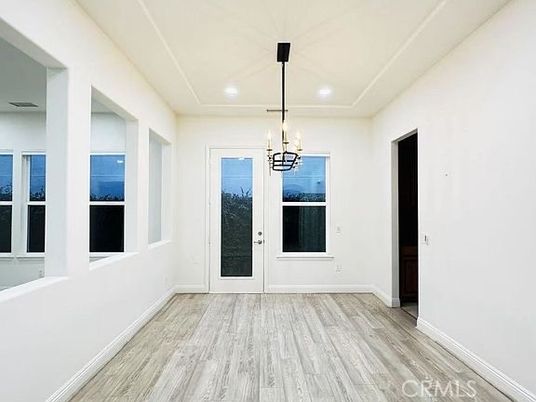 Chandelier, Empty room, Interior, Pendant Lights, Recessed Lighting, Wood Texture Flooring