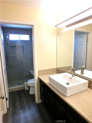 Bathroom, Glass Shower, Interior, Wood Texture Flooring