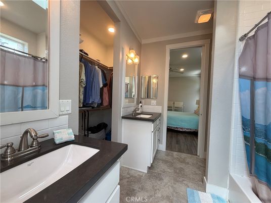 Bathroom, Bedroom, Dual Sink Vanities, Interior, Recessed Lighting, Walk-in Closets, Wood Texture Flooring