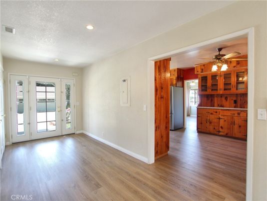Empty room, Interior, Kitchen, Recessed Lighting, Wood Texture Flooring