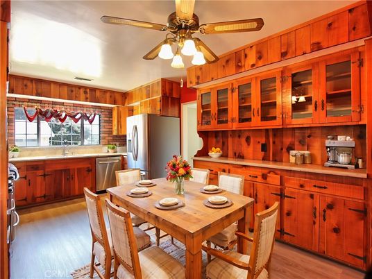 Dining room, Interior, Kitchen, Stainless Steel Appliances, Wood Texture Flooring