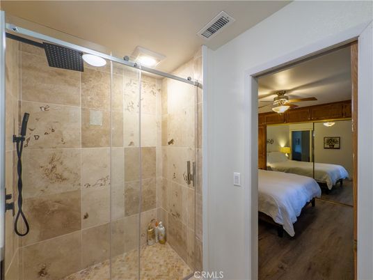 Bathroom, Bedroom, Glass Shower, Interior, Wood Texture Flooring