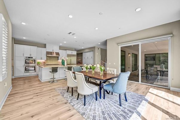 Dining room, Interior, Kitchen, Recessed Lighting, Stainless Steel Appliances, Wood Texture Flooring