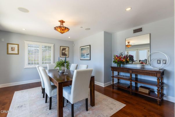 Dining room, Interior, Recessed Lighting, Wood Texture Flooring